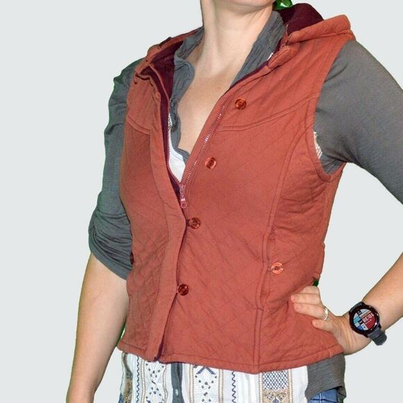 Anthropologie S Rust Quilted Hooded Vest - Picture 1 of 11